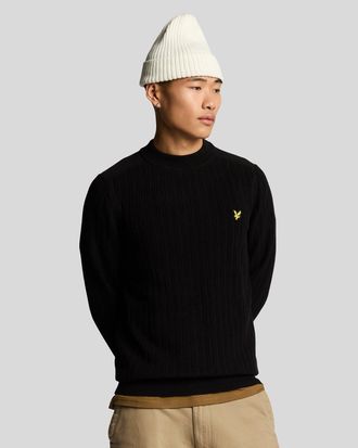 Lyle & Scott effen geribbelde gitzwarte trui met opstaande hals