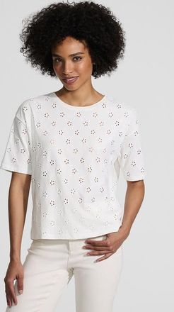 Lands End Short Sleeve Slub Jersey Cutwork T-Shirt in Ivory Flower Eyelet at Nordstrom, Size X-Large