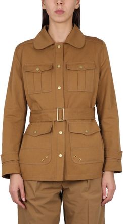 Fay Brown Solid Shirt Collar Jacket
