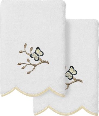 Linum Home Textiles 100% Turkish Cotton Teresa Scallop 2Pc Embellished Fingertip Towel Set