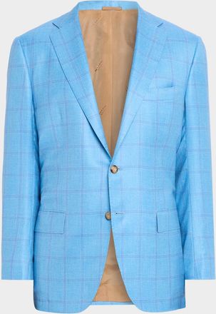 Kiton Men & apos;s Light Teal Windowpane Jacket