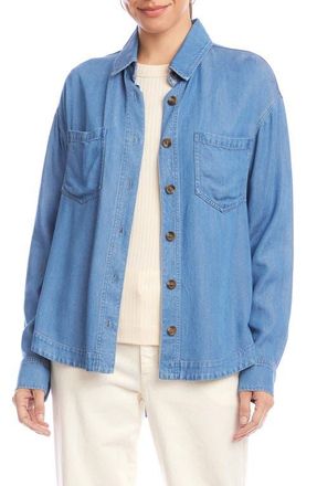 Karen Kane Denim Button-Up Shirt at Nordstrom, Size Small