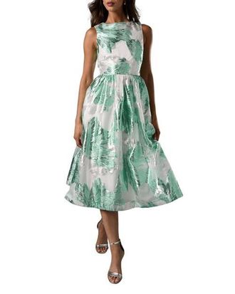 Coast Jacquard Fit And Flare Midi Dress in Green at Nordstrom, Size 14