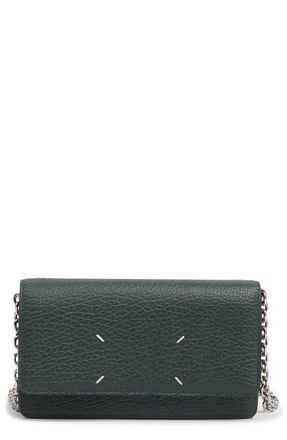Maison Margiela Large Leather Wallet on a Chain in Bottle Green at Nordstrom