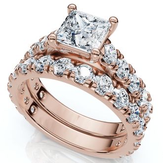 Pompeii3 Certified 3Ct Princess Cut Diamond Engagement Ring Set 14k Gold Lab Grown