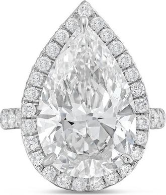 Diana M. Jewels Platinum 12cts pear lab grown diamond halo ring with pave band
