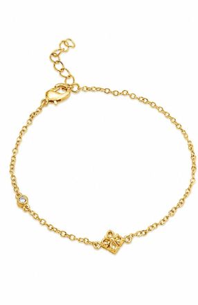 Savvy Cie Jewels GOLD PLATED OVER STERLING SILVER.925 PRINCESS QUADRANT WHITE CZ ACCENT BRACELET