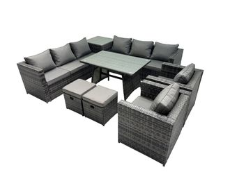 Fimous Garden Rattan Furniture Set 10 Seater with 2 Small Stool Side Table in Dark Grey