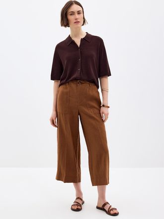 Contemporaine Womens XL pockets pure linen capri pant Fit: Wide leg, high rise