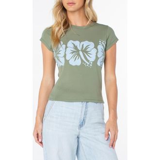 Roxy Flower Block 90s Graphic Baby Tee in Oil Green at Nordstrom, Size X-Small