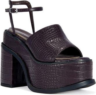 Azalea Wang Anthelmine Croc Embossed Platform Sandal in Espresso at Nordstrom, Size 7.5