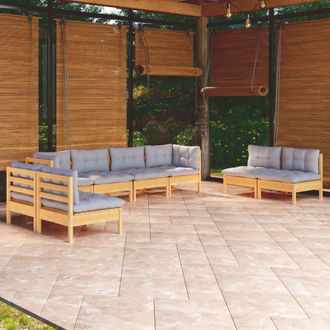 vidaXL Juego De Muebles De Jard&iacute;n 8 Pzas Y Cojines Madera Maciza Pino Vidaxl