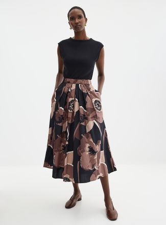 Contemporaine Womens Patterned poplin flared skirt