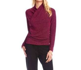 Karen Kane Crossover Shirred Side Top In Magenta