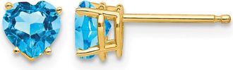Diamond2Deal 14k Yellow Gold 5mm Heart Blue Topaz Earrings