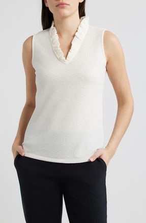 Anne Klein Ruffle Sleeveless Knit Top in White Dove at Nordstrom, Size Xx-Small