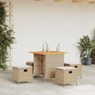 vidaXL Set Comedor De Jard&iacute;n 5 Pzas Con Cojines Rat&aacute;n Sint&eacute;tico Beige Vidaxl
