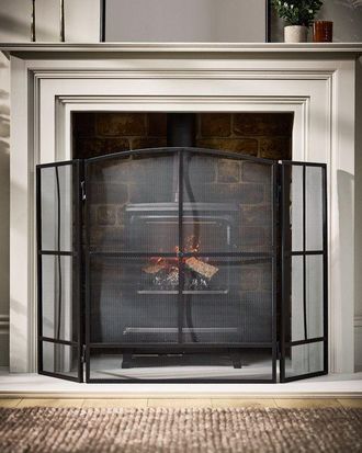 Dibor Vintage Style Large Black Folding Fireplace Guard Fire Screen Window Pane Fire Guard H75cm x W122cm