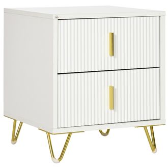 OEM Mesilla De Noche Con 2 Cajones Mesita De Noche Mesita Auxiliar Con Patas De Metal Para Dormitorio 40x40x47 Cm Blanco