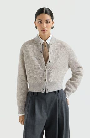 Brunello Cucinelli Sparkling mohair double-knit net cardigan in Light Grey at Nordstrom, Size Medium
