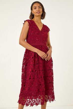 Roman Premium Crochet Lace Midi Dress