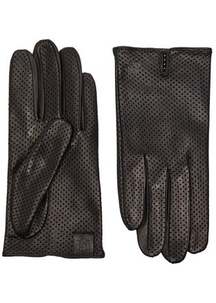 Handsome Stockholm Statement Perforated Leather Gloves - Black - XL