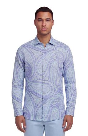 Lords of Harlech Uomo Wild Paisley Oxford Long Sleeve Fine Linen Shirt in Blue at Nordstrom, Size Xx-Large