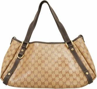 Gucci Beige Brown Coated Canvas Tote Bag (Pre-Owned)