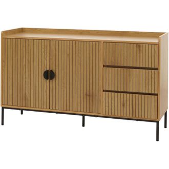 Hhg Nunca Usado] Aparador Hhg 664, C&oacute;moda Mueble Aparador, 3 Cajones 2 Puertas, Madera Melamina 80x130x42cm, Natural