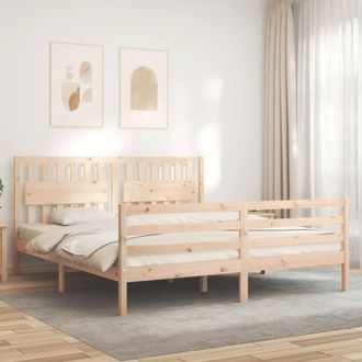 Berkfield Home Beautiful Bed Frame with Headboard Super King Size Solid Wood in Light Tan