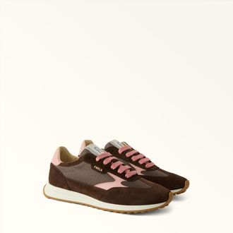 Furla Retro Sneakers Cioccolato Brown Suede + Mesh Fabric + Calf Leather Woman