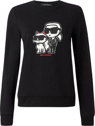 Karl Lagerfeld Sweatshirt icoon schets duo - Dames - Sweatshirts - Zwart - XS - Katoen - Hoodies & sweatvesten