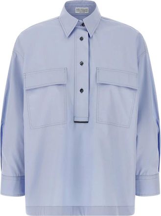Brunello Cucinelli Overhemden, Dames, Blauw, S, Katoen, Cotton Poplin Shirt