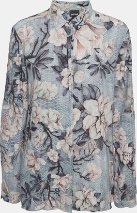 Just Cavalli Blue Floral Print Crepe Shirt