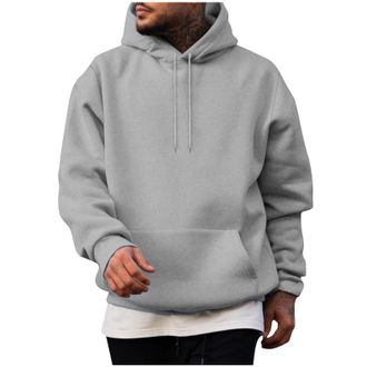 Generic Mens Hooded Sweatshirt Solid Color Pullover Long Sleeve With Pockets Pullover Hooded Fleece Work Wear Top Drawstring Casual Tops Coat Unisex Ribbed Cu