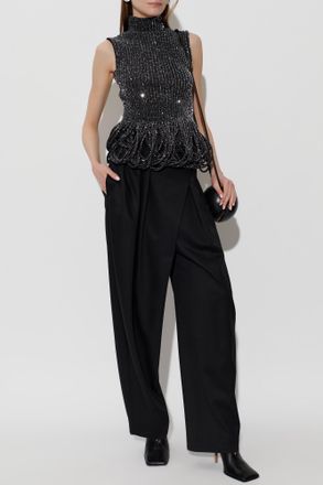 Alaia Wool Pleated Trousers, Womens, Black