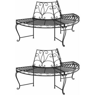 vidaXL Half Round Tree Bench 2 pcs &Oslash;160 cm Black Steel vidaXL