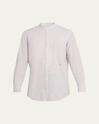 Massimo Alba Mens Noto2 Linen Hairline Stripe Band-Collar Sport Shirt