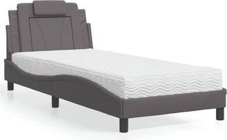 vidaXL Cama Con Colch&oacute;n Cuero Sint&eacute;tico Gris 80x200 Cm Vidaxl