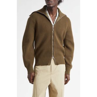 Bottega Veneta Wool & Cotton Double Knit Zip Cardigan in 2637 Dark Moss at Nordstrom, Size X-Large
