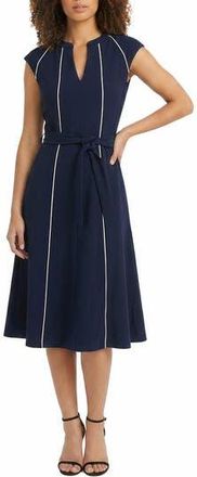 Maggy London Contrast Piping Cap Sleeve Midi Dress in Navy Blazer at Nordstrom Rack, Size 12