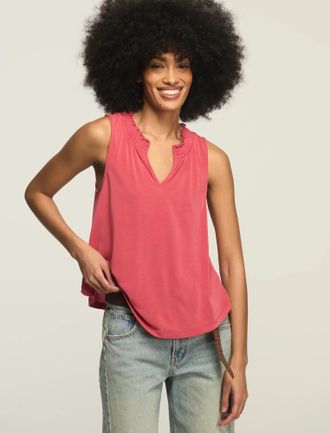 Lucky Brand Womens Sandwash Smocked Trim Tank