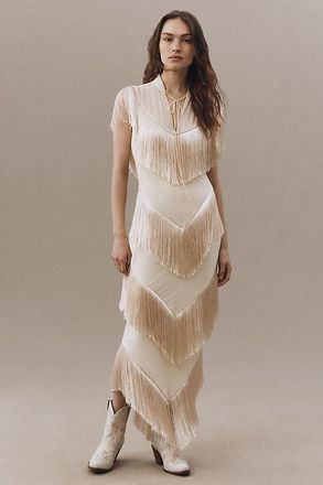 De La Vali Tellus Tiered Fringe Maxi Dress