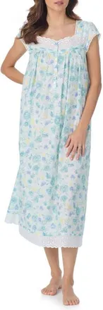 Eileen West Cotton Ballet Nightgown in White/Aqua at Nordstrom, Size X-Large