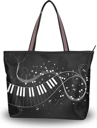 Alaza Large Tote Bag, Women Shoulder Bag Big Capacity Casual Handbags, Piano Music Shopping Tote Bag with Pockets Zip,L