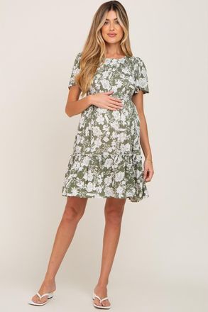 Pinkblush Floral Smocked Ruffle Accent Dress in Light Olive at Nordstrom, Size Medium