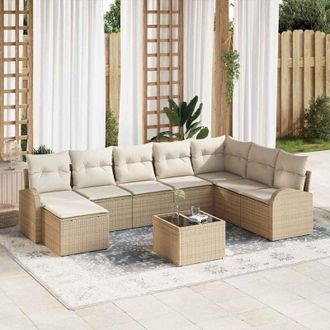 vidaXL Vidaxl - Conjunto De Sof&aacute; De Jard&iacute;n Con Coj&iacute;n 9 Pcs Beige Polirat&aacute;n