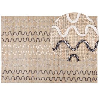 Beliani Alfombra De Yute Beige Blanco Negro 160 X 230 Cm Patr&oacute;n Geom&eacute;trico Retro Sogut
