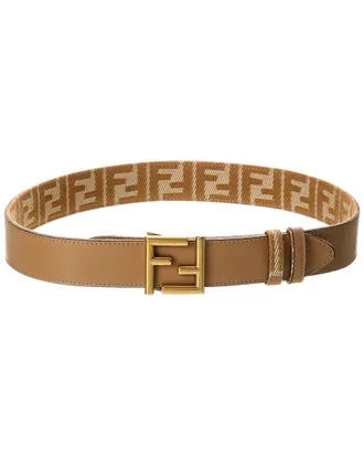 Fendi Fendi Ff Reversible Denim Jacquard & Leather Belt