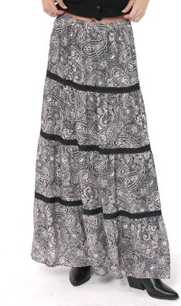 Sadie & Sage Cool Girl Tiered Paisley Maxi Skirt In Black